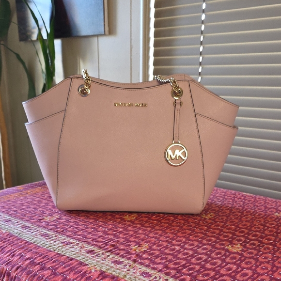 Michael Kors Handbags - Michael Kors Blush Pink Gold Chain Tote | Feminine Designer Shoulder Bag